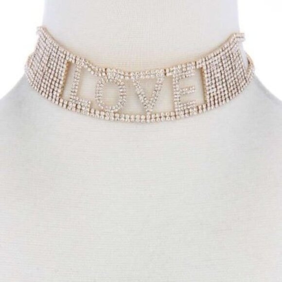 Jewelry - Gold-Tone Love Rhinestone Choker Necklace